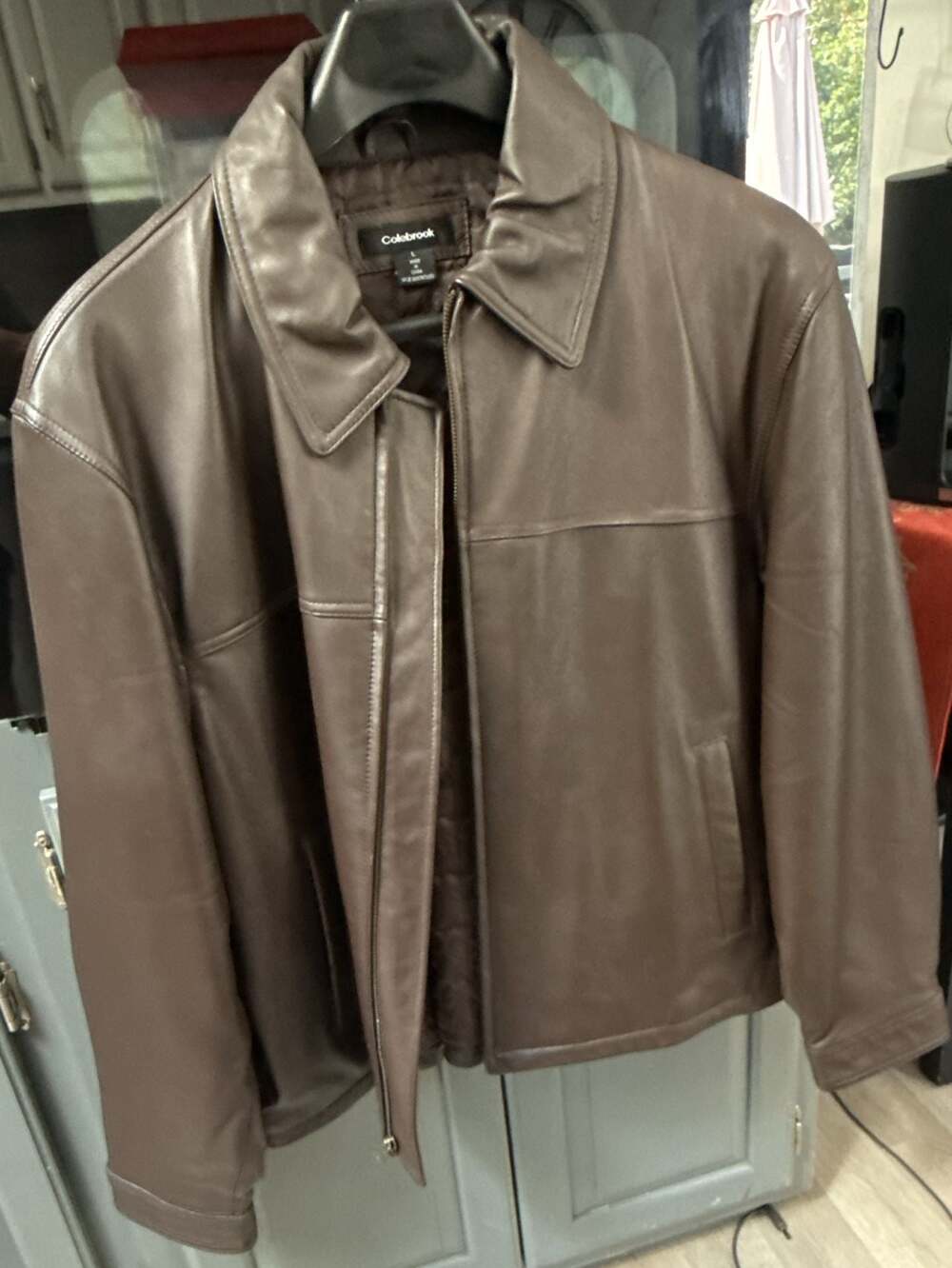 Colebrook Men's Brown 100% Leather Full Zip Collar Jacket Size L